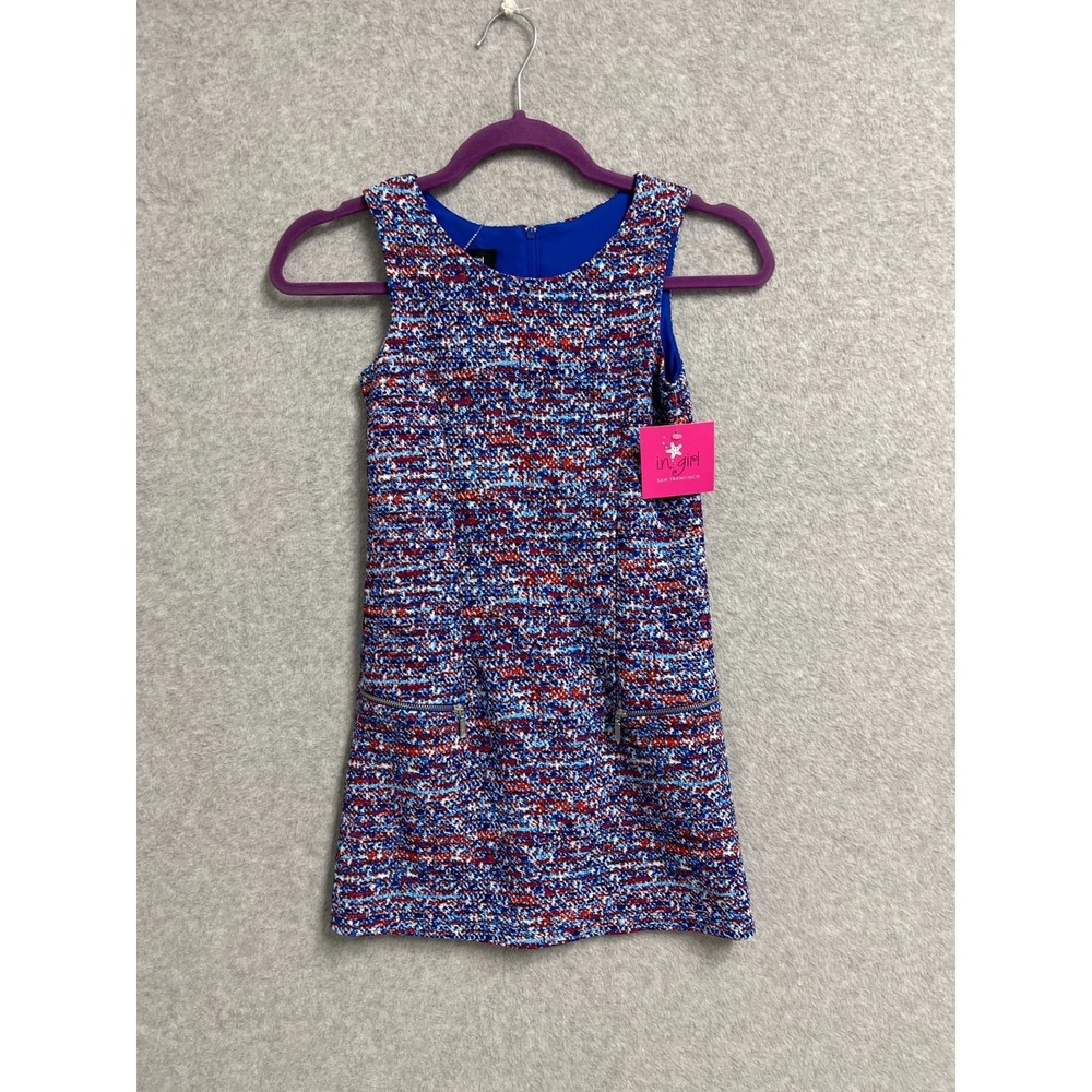 In Girl Mini Sheath Dress Womens 8 Multicolor Tweed Lined Round Neck Back Zip